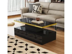 ModernLuxe Mesa de centro com arrumação com LED - aspeto brilhante -^ Mesa De Centro