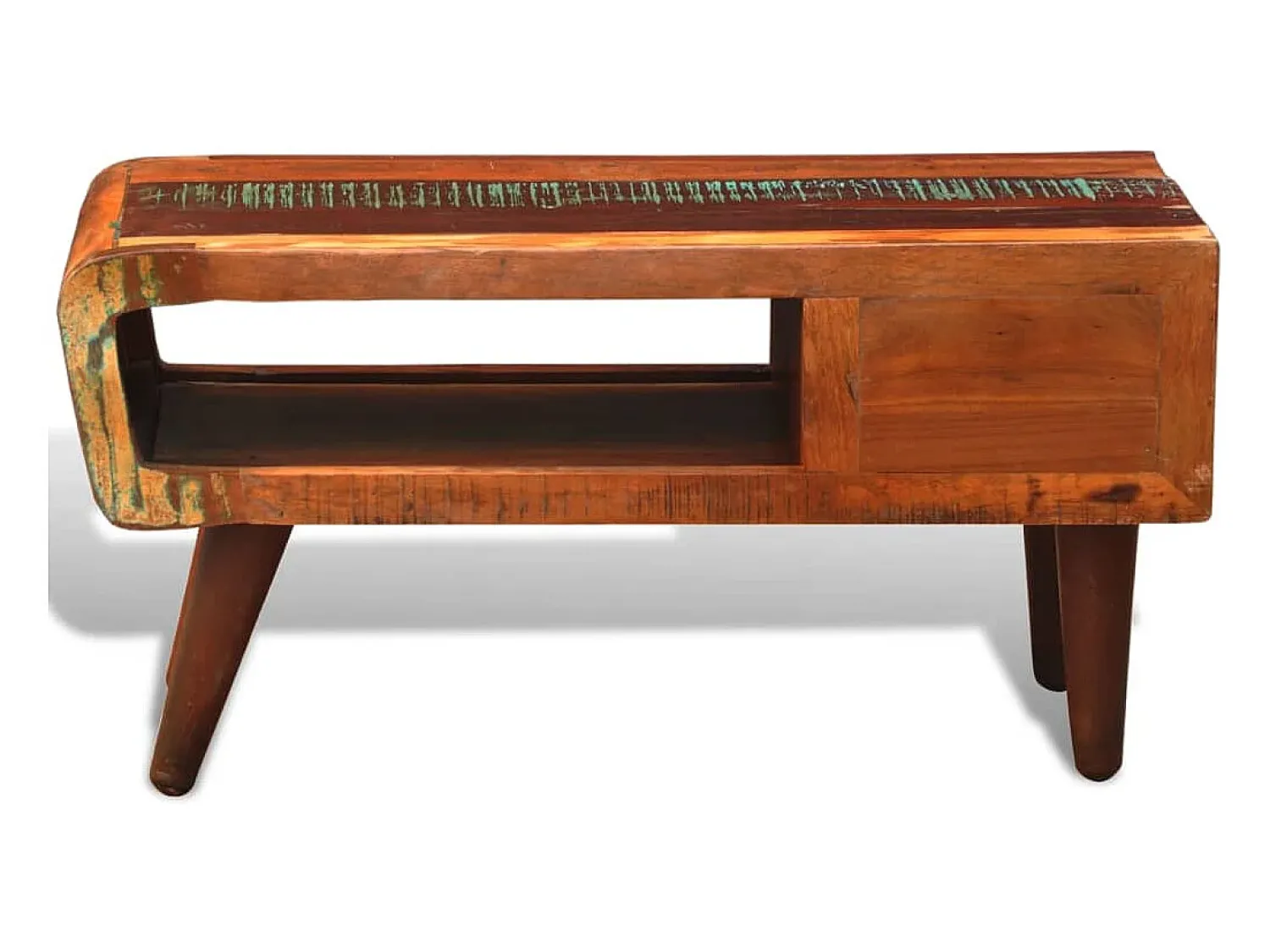Sale vidaxl Mesa de centro com borda curva e 1 gaveta, madeira reciclada Natural claro