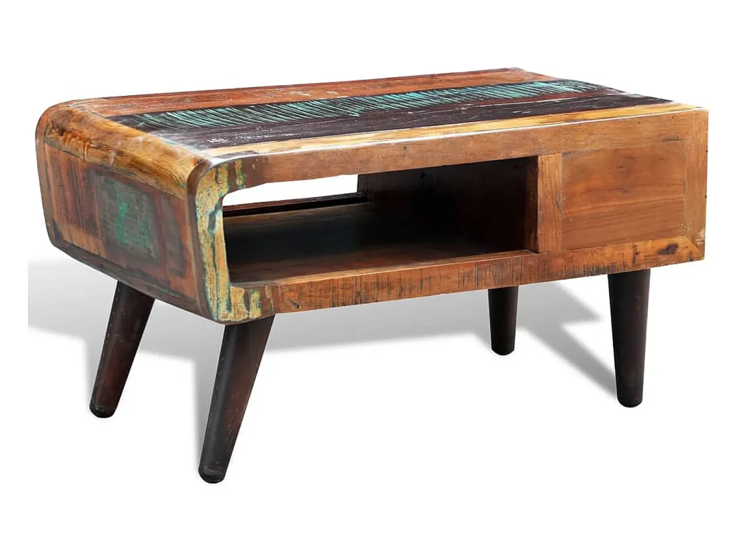 Sale vidaxl Mesa de centro com borda curva e 1 gaveta, madeira reciclada Natural claro