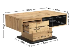 Mesa De Centro* Mesa de centro com efeito madeira, 1 gaveta sem puxador, espaço duplo para armazenamento, ampla área de armazenamento, ideal para sala de estar ou escritório. Natural escuro