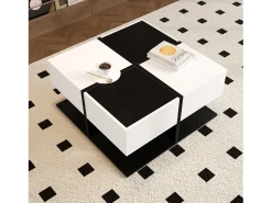 Mesa de centro com espaço de armazenamento, mesa lateral quadrada multifuncional, branca^ Mesa De Centro