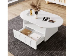 Mesa De Centro*Merax Mesa de centro com gaveta e compartimento - 100 x 60 x 39,2 cm - Aglomerado - Formato de nuvem - Cor branca Branco