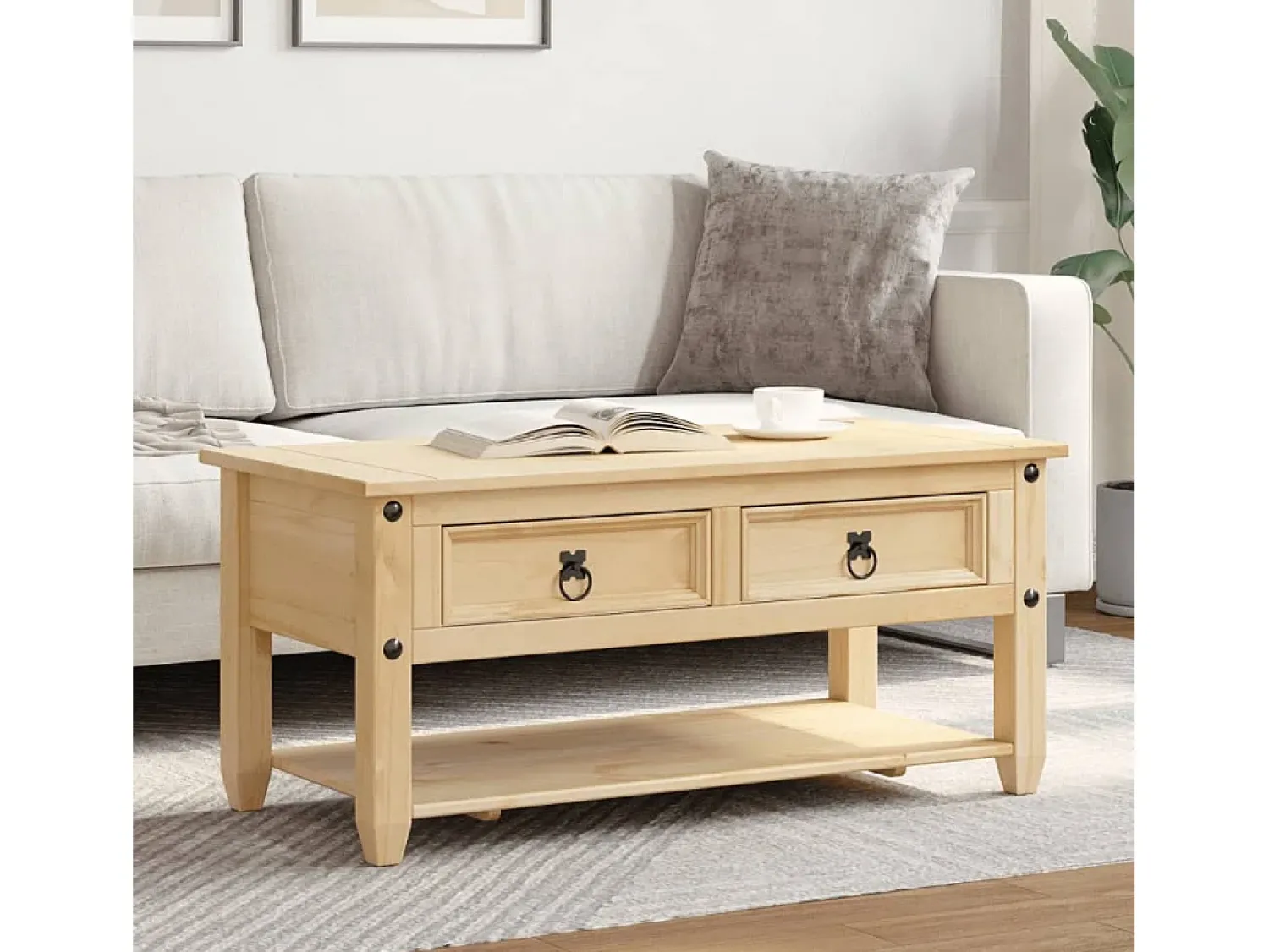 Sale Mesa de centro com gavetas Corona 100x48x45 cm pinho maciço PT899686 Castanho