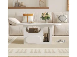 Mesa De Centro*Merax Mesa de centro com gavetas - 97 x 45 x 43,5 cm - em forma de nuvem com armazenamento - aglomerado - Branco