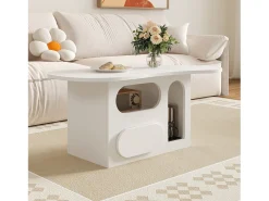 Mesa De Centro*Merax Mesa de centro com gavetas - 97 x 45 x 43,5 cm - em forma de nuvem com armazenamento - aglomerado - Branco
