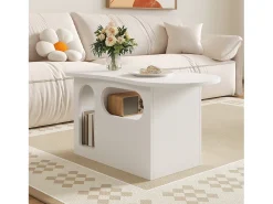 Mesa De Centro*Merax Mesa de centro com gavetas - 97 x 45 x 43,5 cm - em forma de nuvem com armazenamento - aglomerado - Branco