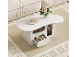 Mesa De Centro*Merax Mesa de centro com gavetas - 97 x 45 x 43,5 cm - em forma de nuvem com armazenamento - aglomerado - Branco
