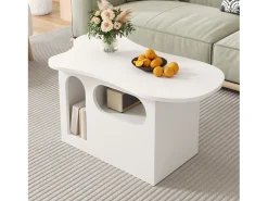 Mesa De Centro*Merax Mesa de centro com gavetas - 97 x 45 x 43,5 cm - em forma de nuvem com armazenamento - aglomerado - Branco