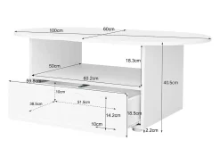 Mesa de centro com gavetas e compartimentos de arrumação, em forma de nuvem, branca.^ Mesa De Centro