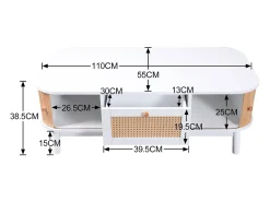 Mesa de centro com gavetas e portas de correr, mesa de sala de estar com espaço de armazenamento, branca^ Mesa De Centro