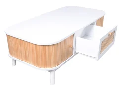 Mesa de centro com gavetas e portas de correr, mesa de sala de estar com espaço de armazenamento, branca^ Mesa De Centro