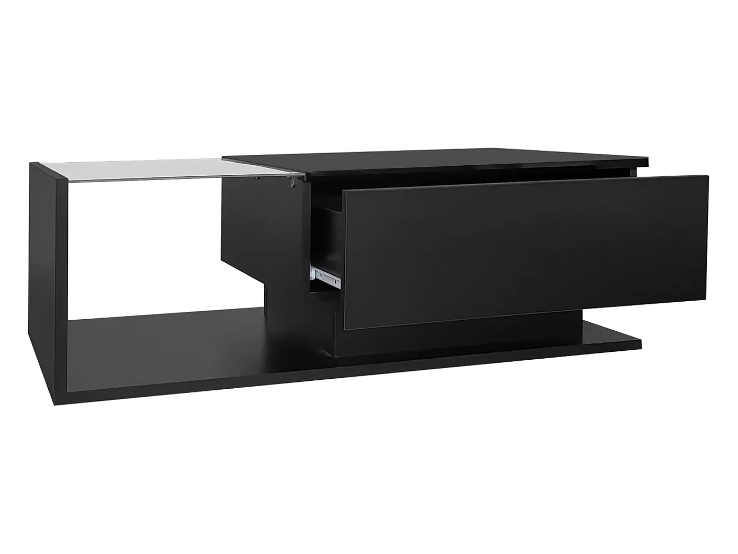 ModernLuxe Mesa de centro com iluminação LED - com tampo de vidro e gavetas -^ Mesa De Centro
