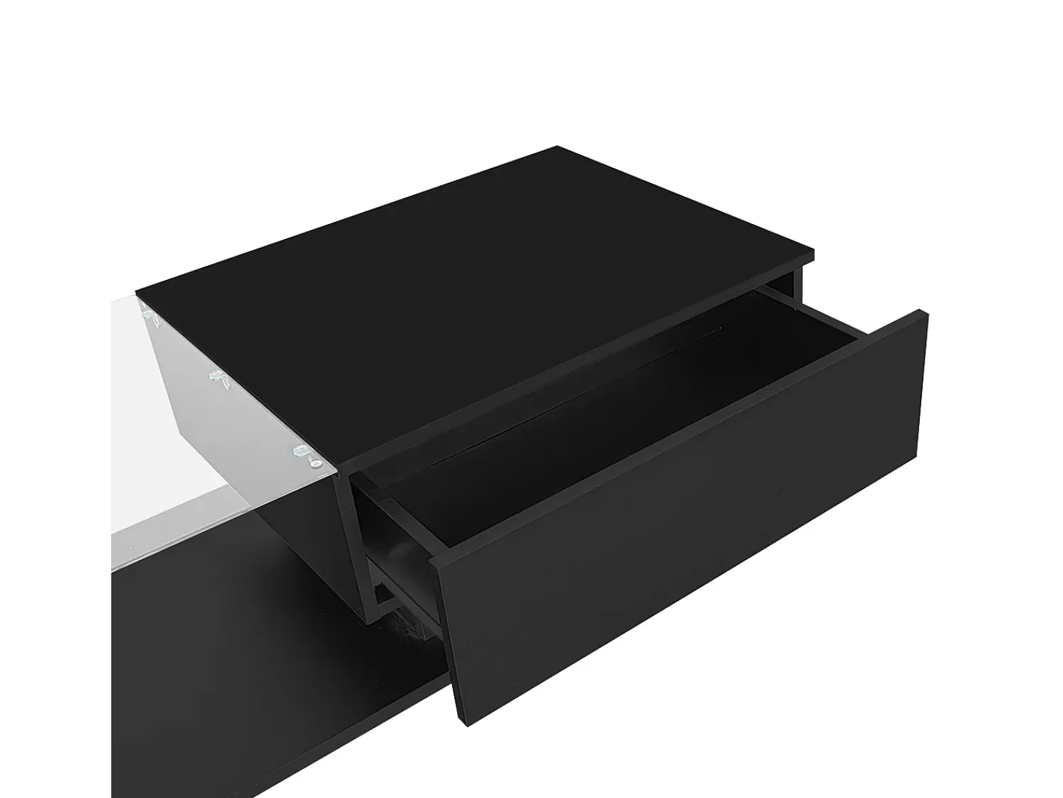 ModernLuxe Mesa de centro com iluminação LED - com tampo de vidro e gavetas -^ Mesa De Centro