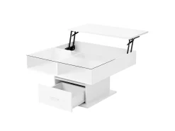 Mesa De Centro* Mesa de centro com iluminação LED - Mesa de centro com altura ajustável e uma gaveta - Arrumação aberta - Branco