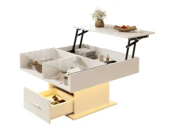 Mesa De Centro* Mesa de centro com iluminação LED - Mesa de centro com altura ajustável e uma gaveta - Arrumação aberta - Branco