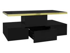 Mesa De Centro* Mesa de centro com iluminação LED, mesa com gavetas, mesa lateral com duas prateleiras, preta Preto