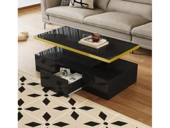 Mesa De Centro* Mesa de centro com iluminação LED, mesa com gavetas, mesa lateral com duas prateleiras, preta Preto