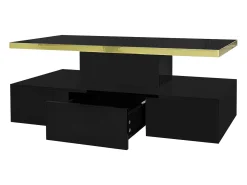 Mesa De Centro* Mesa de centro com iluminação LED, mesa com gavetas, mesa lateral com duas prateleiras, preta Preto