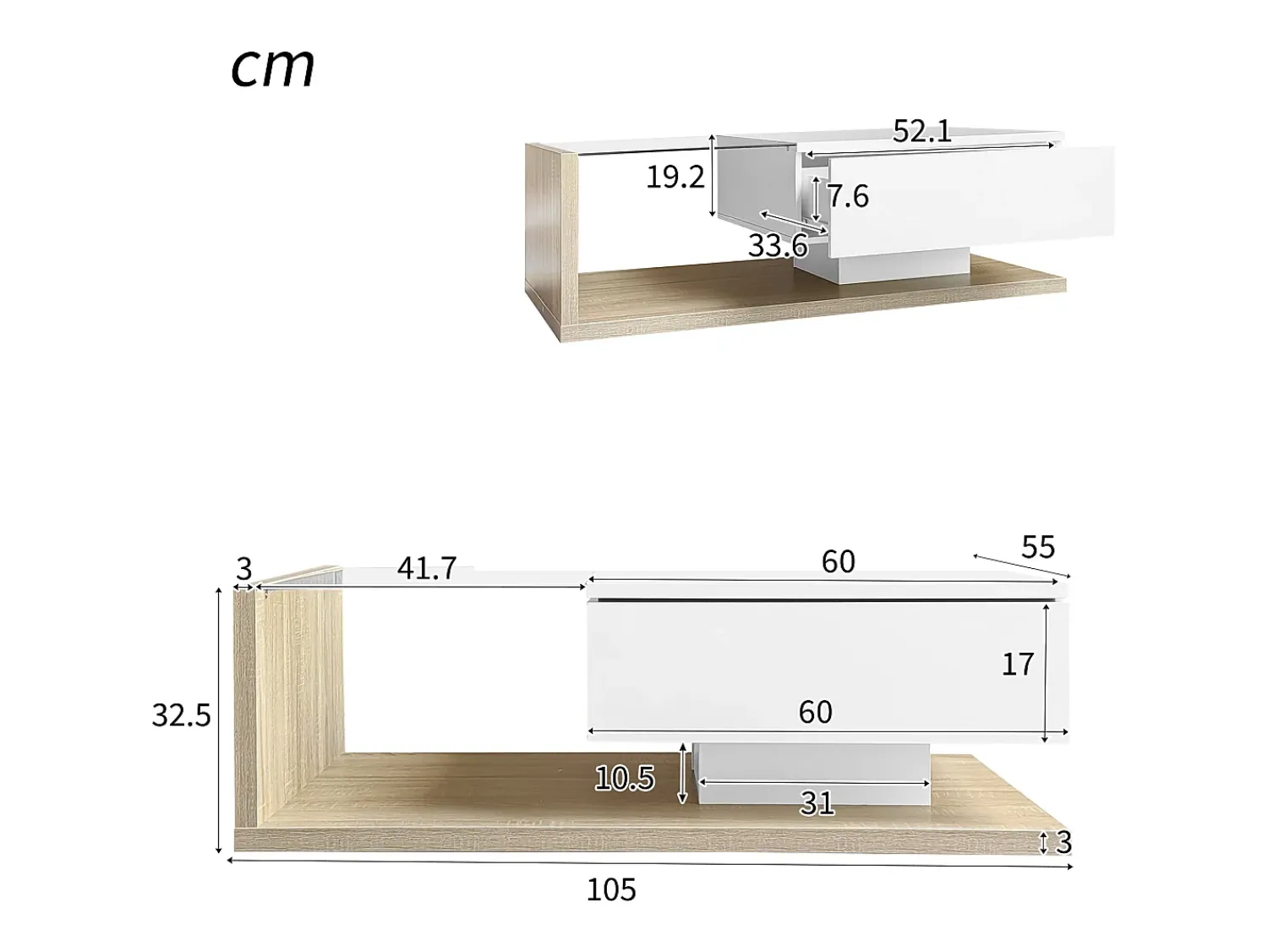 ModernLuxe Mesa de centro com LED - vidro e aglomerado - Natural^ Mesa De Centro