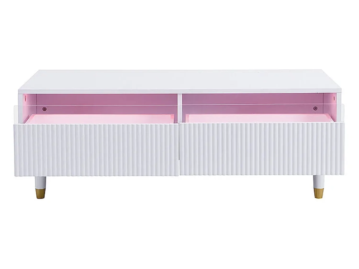 Mesa De Centro* Mesa de centro com LED, 110 x 50 x 40 cm, mesa de sala de estar com 2 gavetas e frente em acrílico, branca. Branco