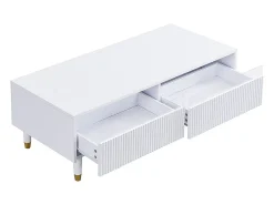 Mesa De Centro* Mesa de centro com LED, 110 x 50 x 40 cm, mesa de sala de estar com 2 gavetas e frente em acrílico, branca. Branco