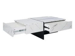 Mesa De Centro| Mesa de centro com LED, espaço de armazenamento, acabamento brilhante e gavetas, estilo moderno, branca. Branco