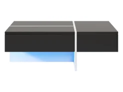 Mesa De Centro* Mesa de centro com LED, espaço de armazenamento, acabamento brilhante e gavetas, estilo moderno, preta. Preto