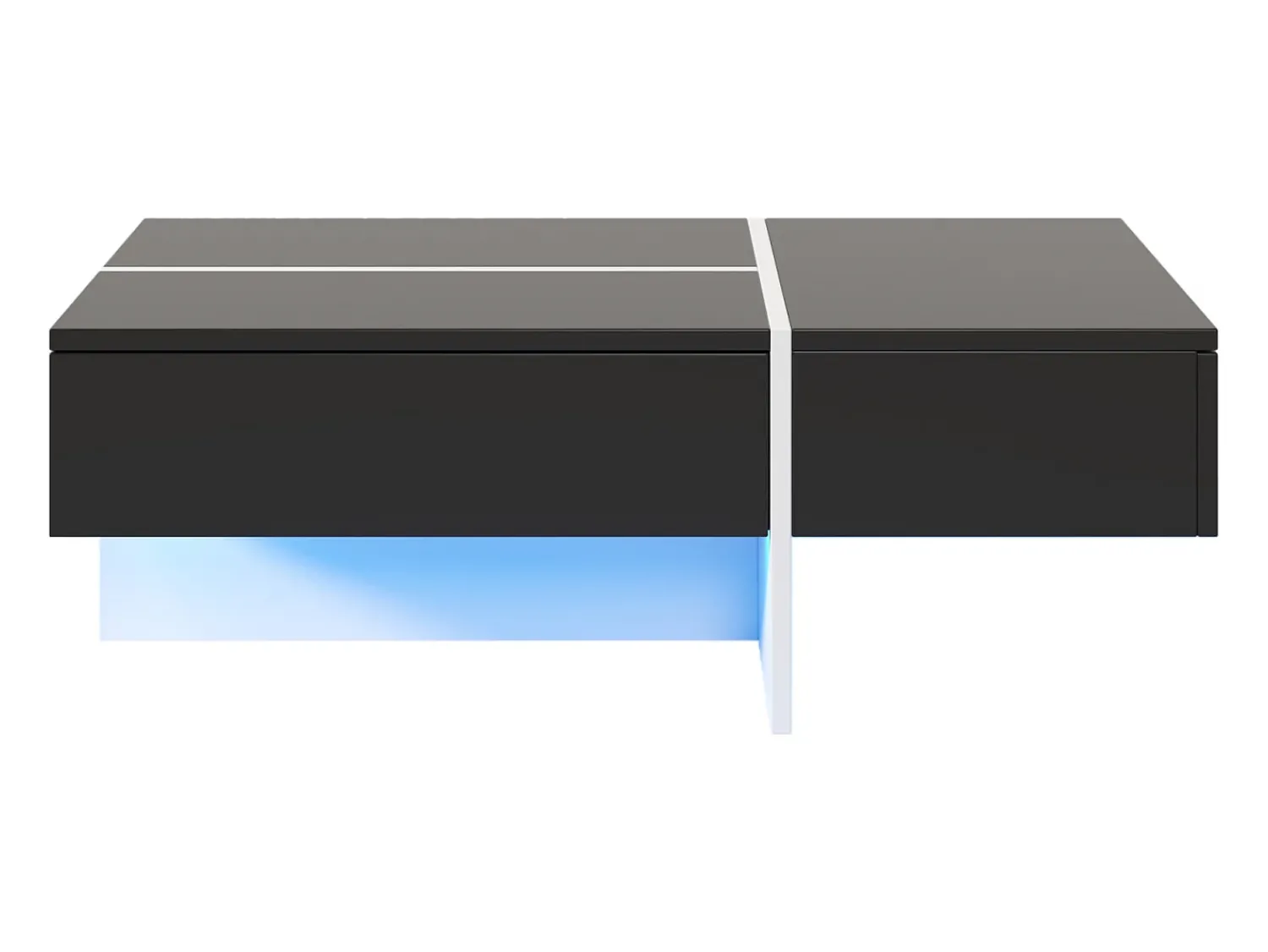 Mesa De Centro* Mesa de centro com LED, espaço de armazenamento, acabamento brilhante e gavetas, estilo moderno, preta. Preto