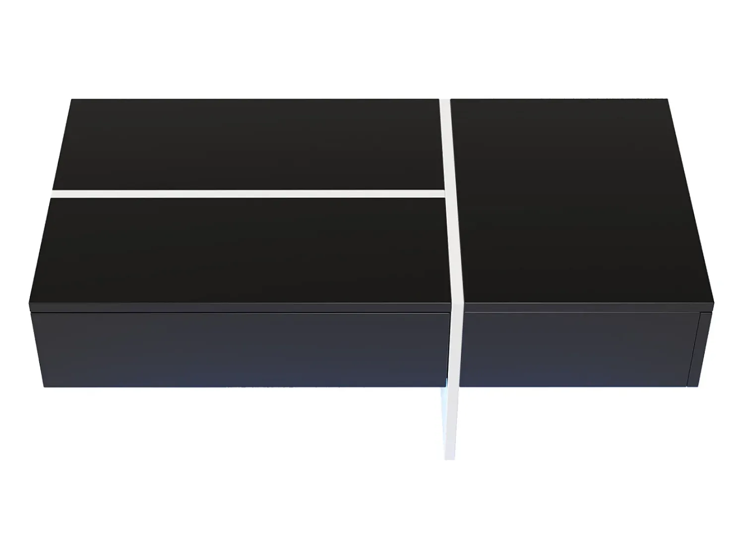 Mesa De Centro* Mesa de centro com LED, espaço de armazenamento, acabamento brilhante e gavetas, estilo moderno, preta. Preto