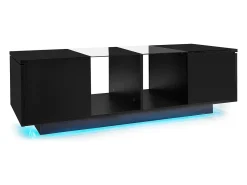 Outlet ModernLuxe Mesa de centro com LED multicolorido - 2 portas basculantes e prateleira em vidro - Preto
