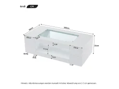 Discount Merax Mesa de centro com LEDs - 100 x 50 x 35 cm - Mesa dupla com Bluetooth - Aglomerado + vidro temperado - Branco