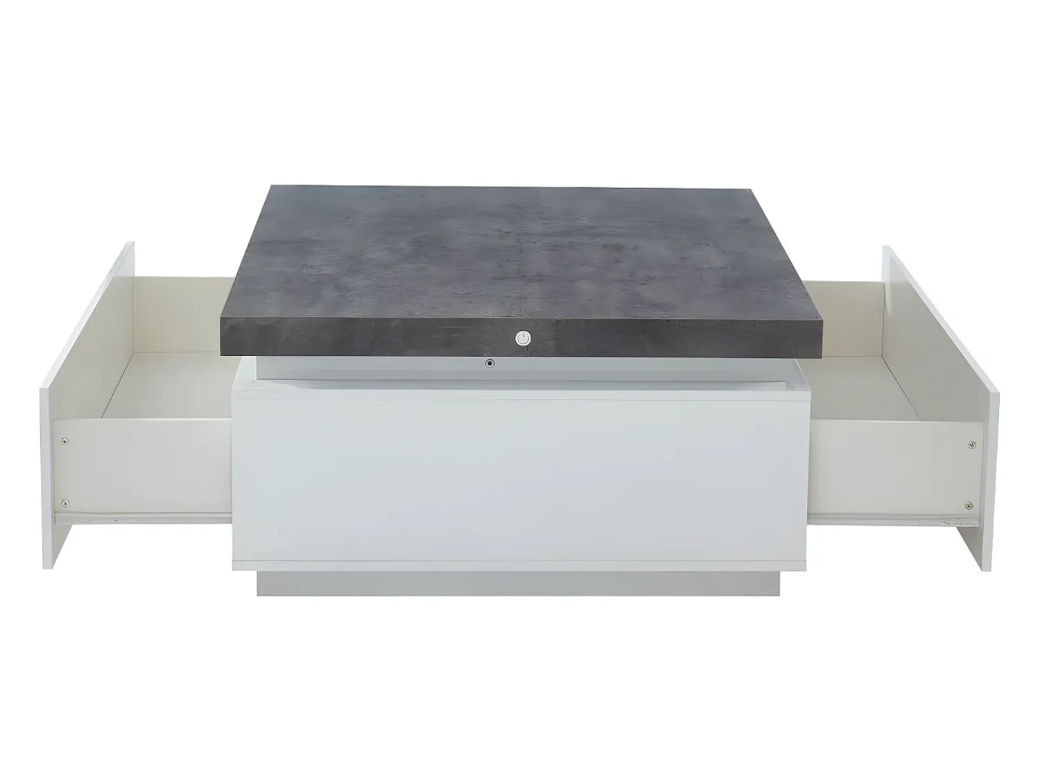 Mesa De Centro|Vente-unique Mesa de centro com LEDs - 2 gavetas - MDF lacado - Branco e cinza cimento. HALO II Cinzento / Branco