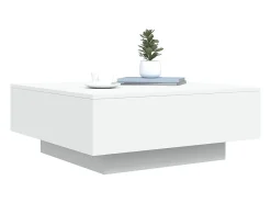 New vidaxl Mesa de centro com luzes LED 80x80x31cm Branco