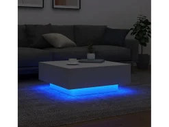 New vidaxl Mesa de centro com luzes LED 80x80x31cm Branco
