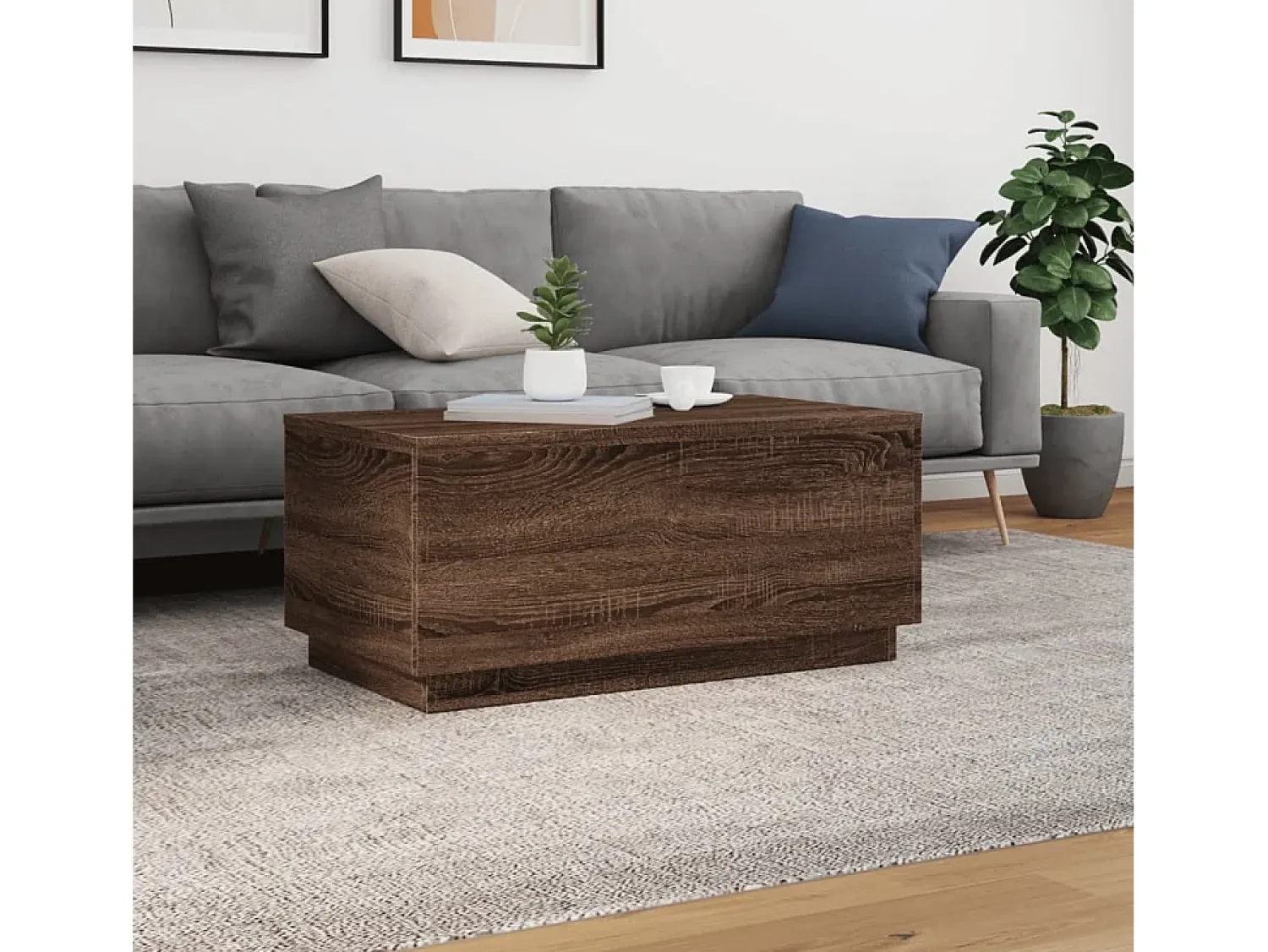 Mesa De Centro* Mesa de centro com luzes LED 90x50x40 cm carvalho PT196993 Castanho