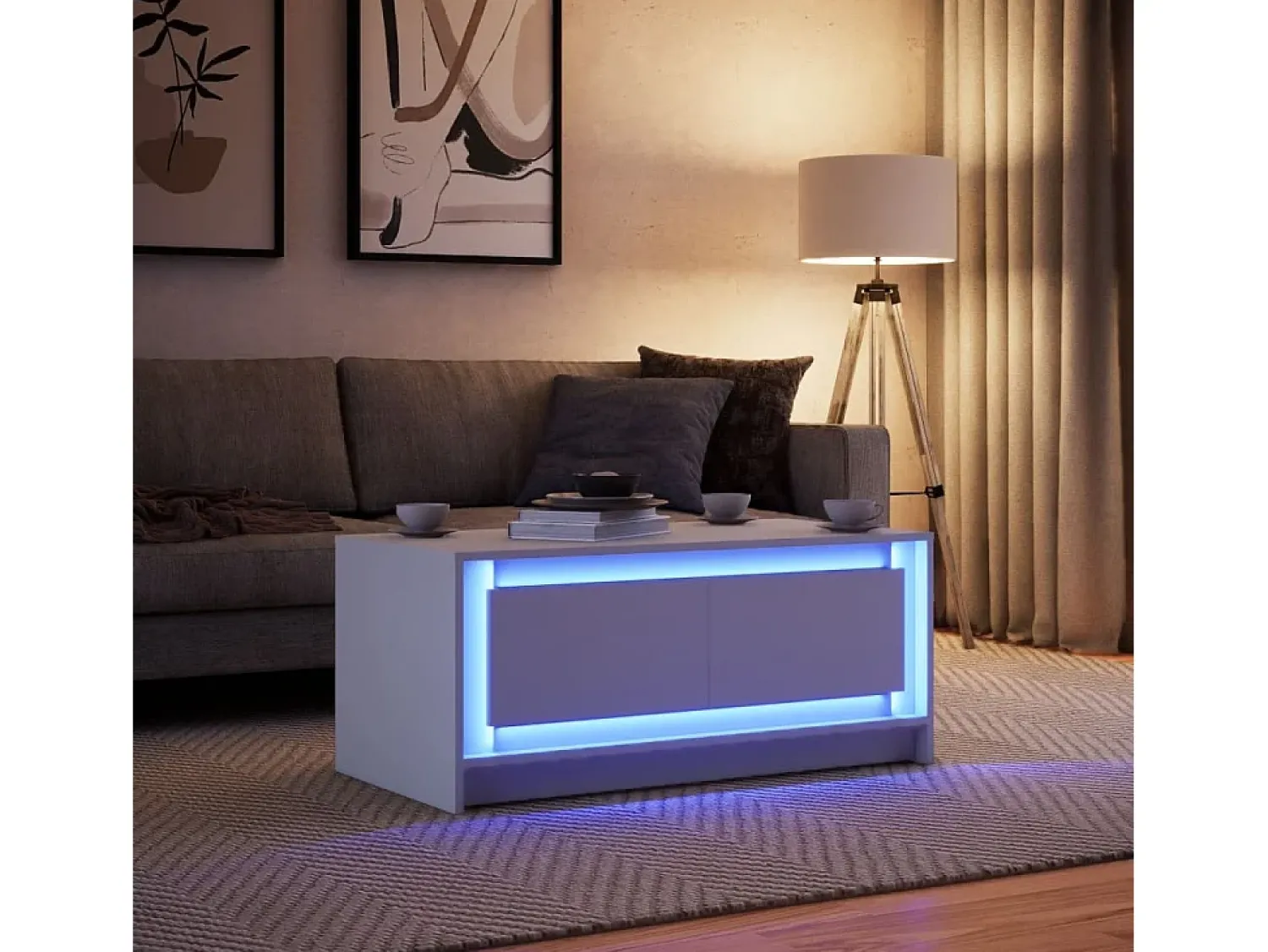 Mesa De Centro*vidaxl Mesa de centro com luzes LED derivados de madeira Branco