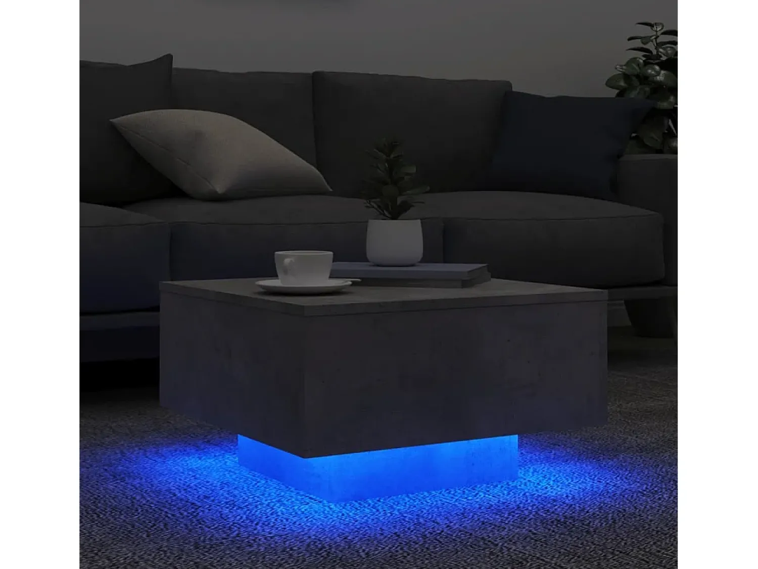 Outlet Mesa de centro com luzes LED 55x55x31 cm cimento PT290133 Cinzento