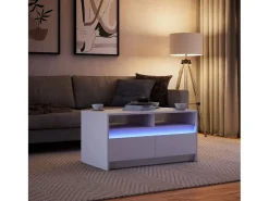Best vidaxl Mesa de centro com luzes LED derivados de madeira Branco