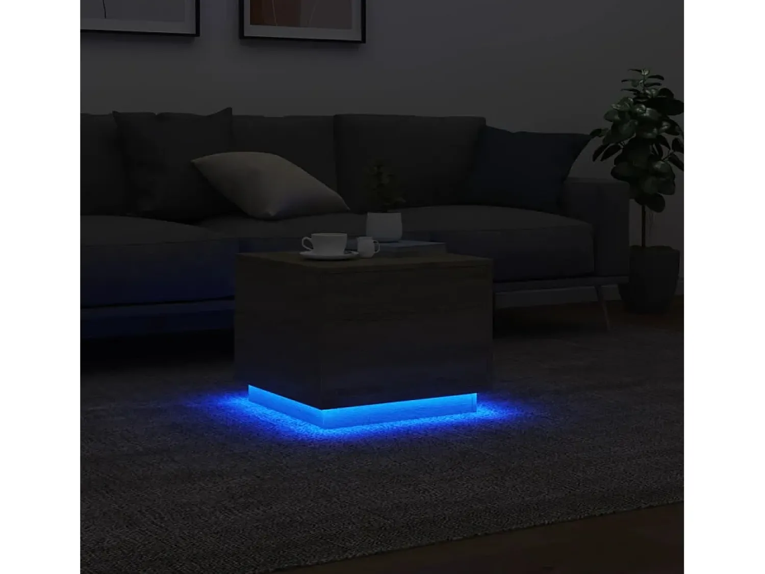 Mesa de centro com luzes LED 50x50x40 cm carvalho sonoma PT713710^ Mesa De Centro