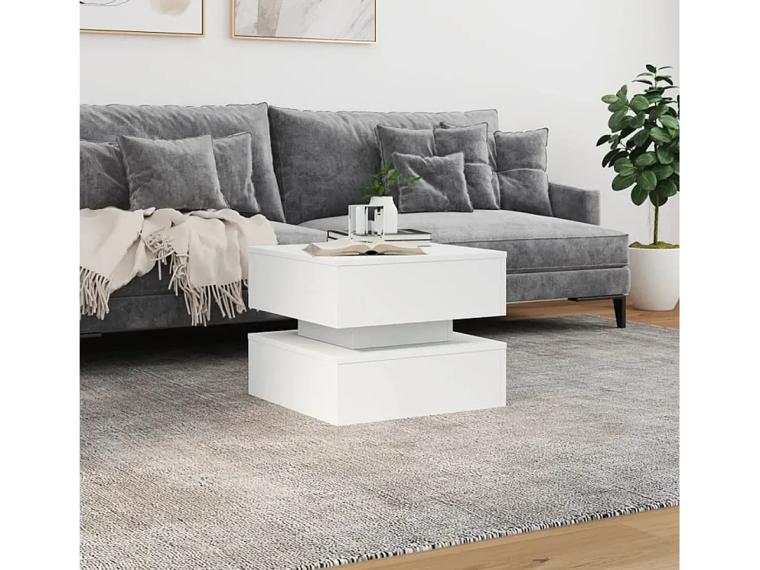 Mesa De Centro*vidaxl Mesa de centro com luzes LED 50x50x40 cm Branco
