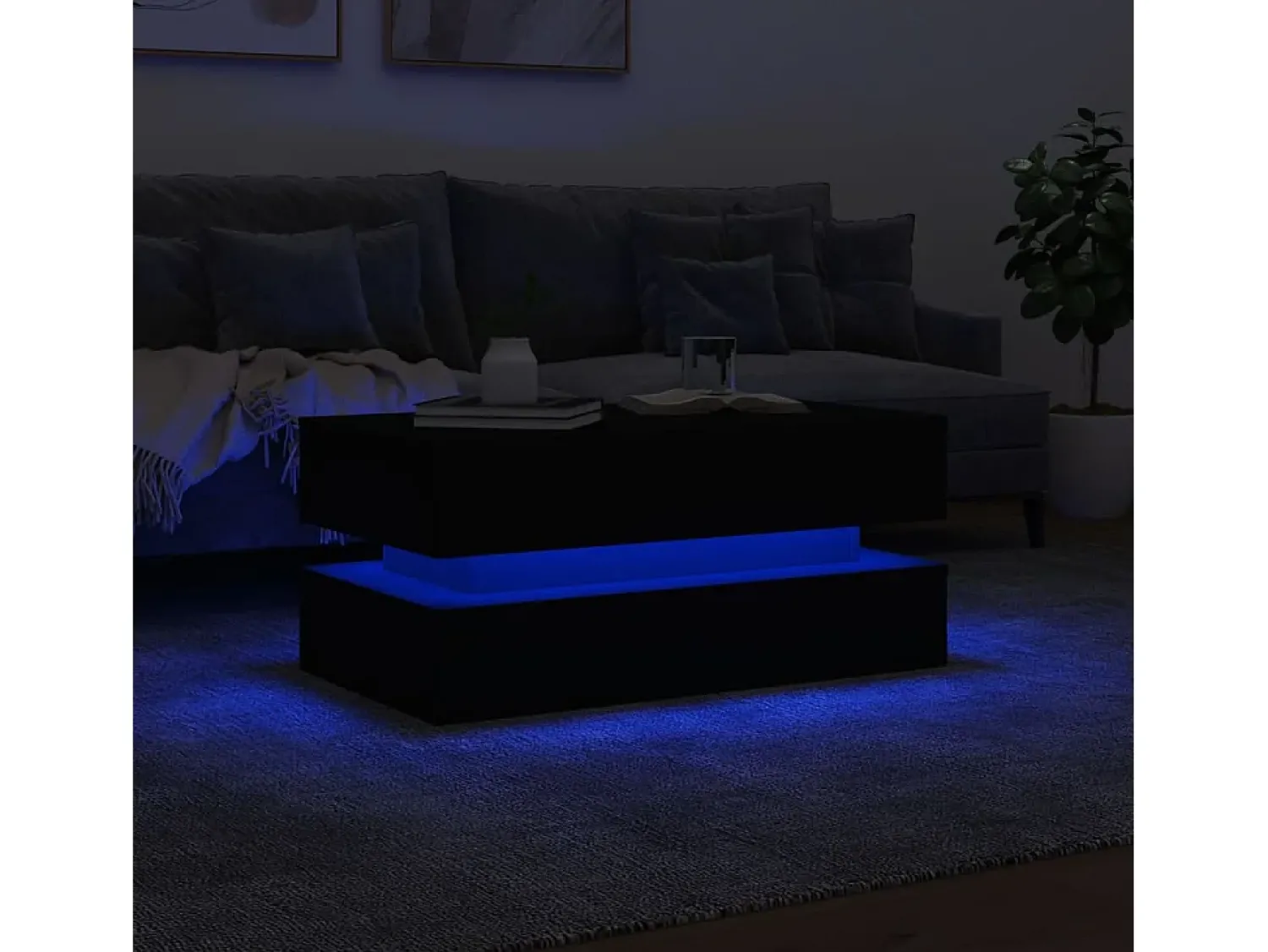 New vidaxl Mesa de centro com luzes LED 90x50x40 cm Preto