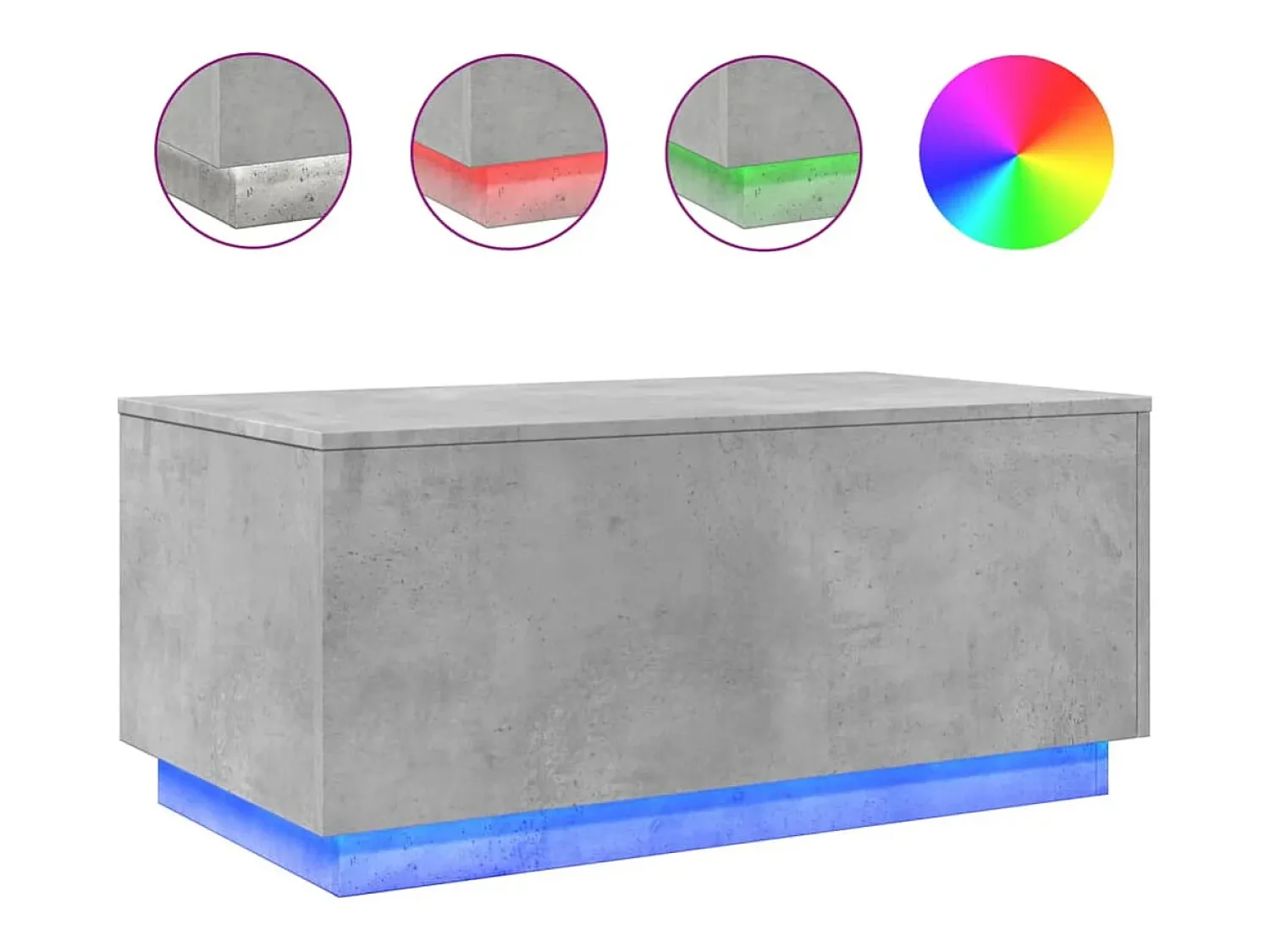 Mesa de centro com luzes LED 90x50x40 cm cimento PT290970^ Mesa De Centro