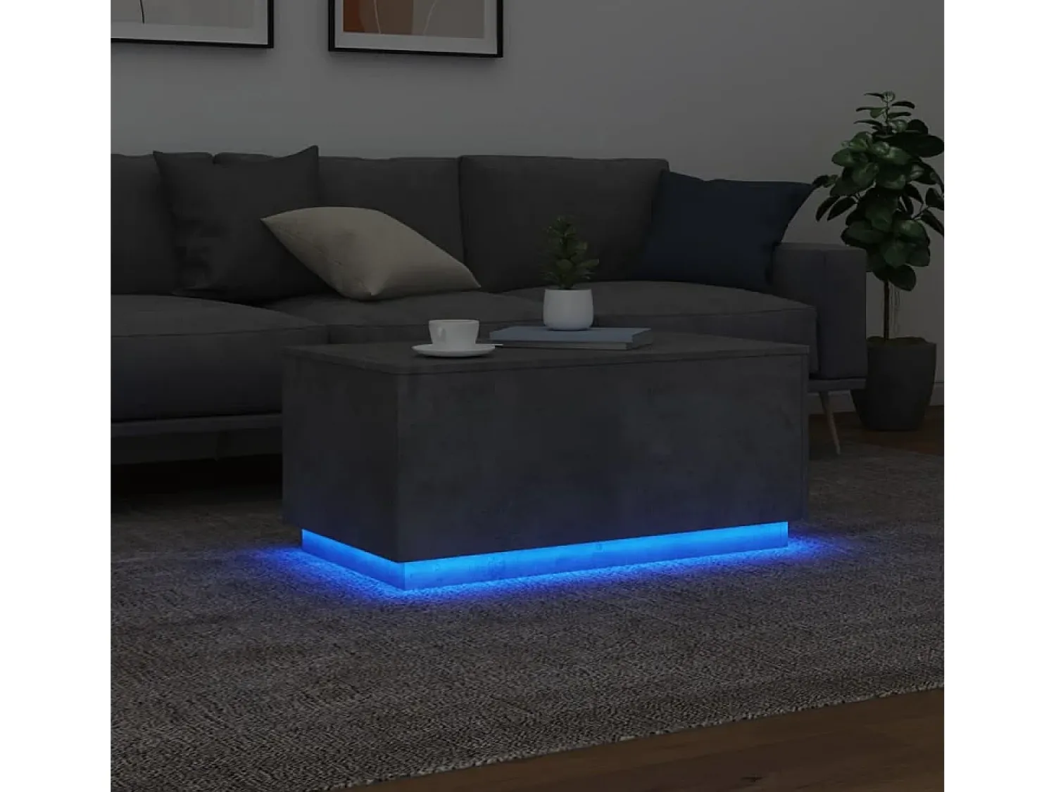 Mesa de centro com luzes LED 90x50x40 cm cimento PT290970^ Mesa De Centro