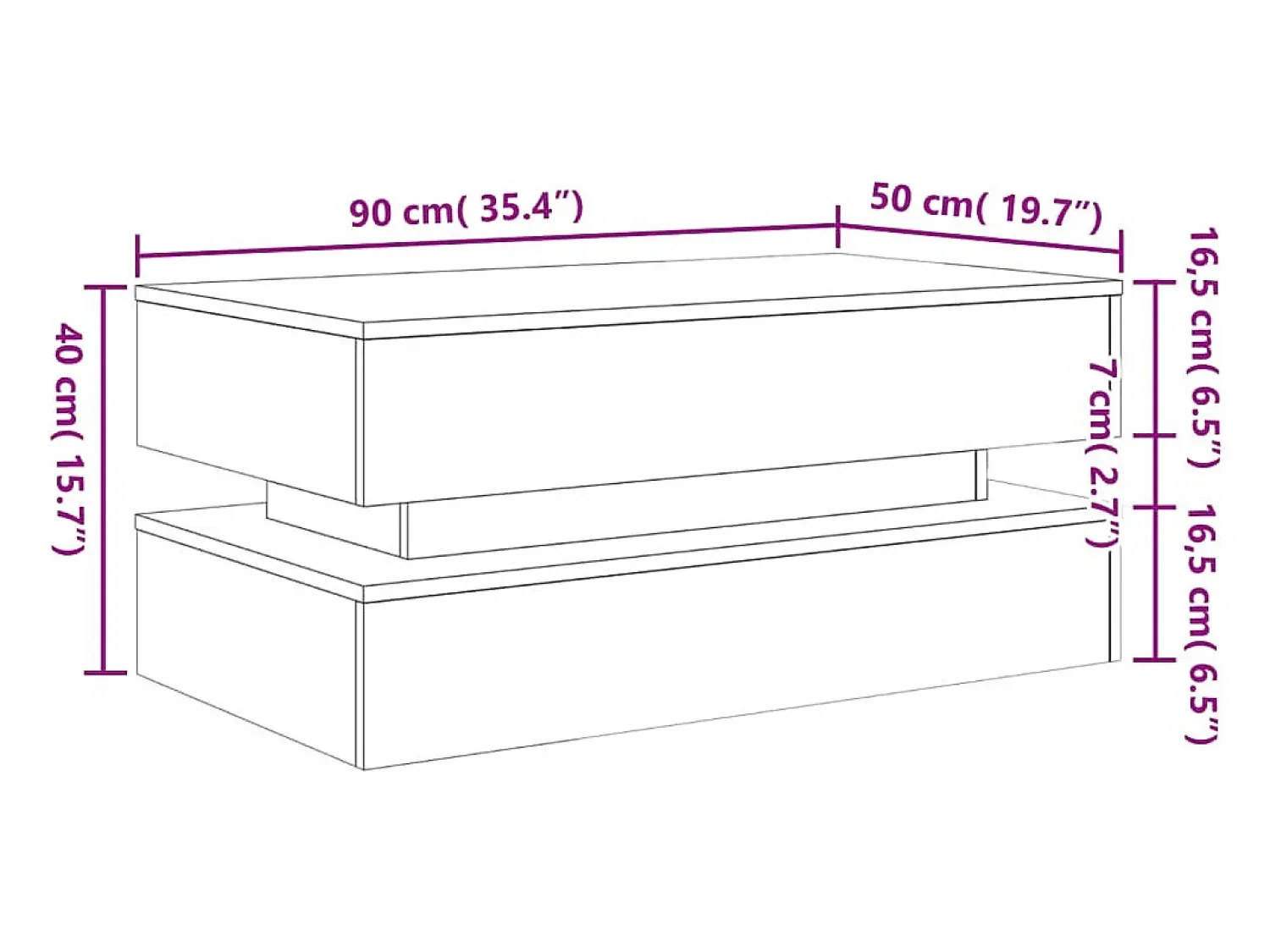 vidaxl Mesa de centro com luzes LED 90x50x40 cm madeira velha^ Mesa De Centro