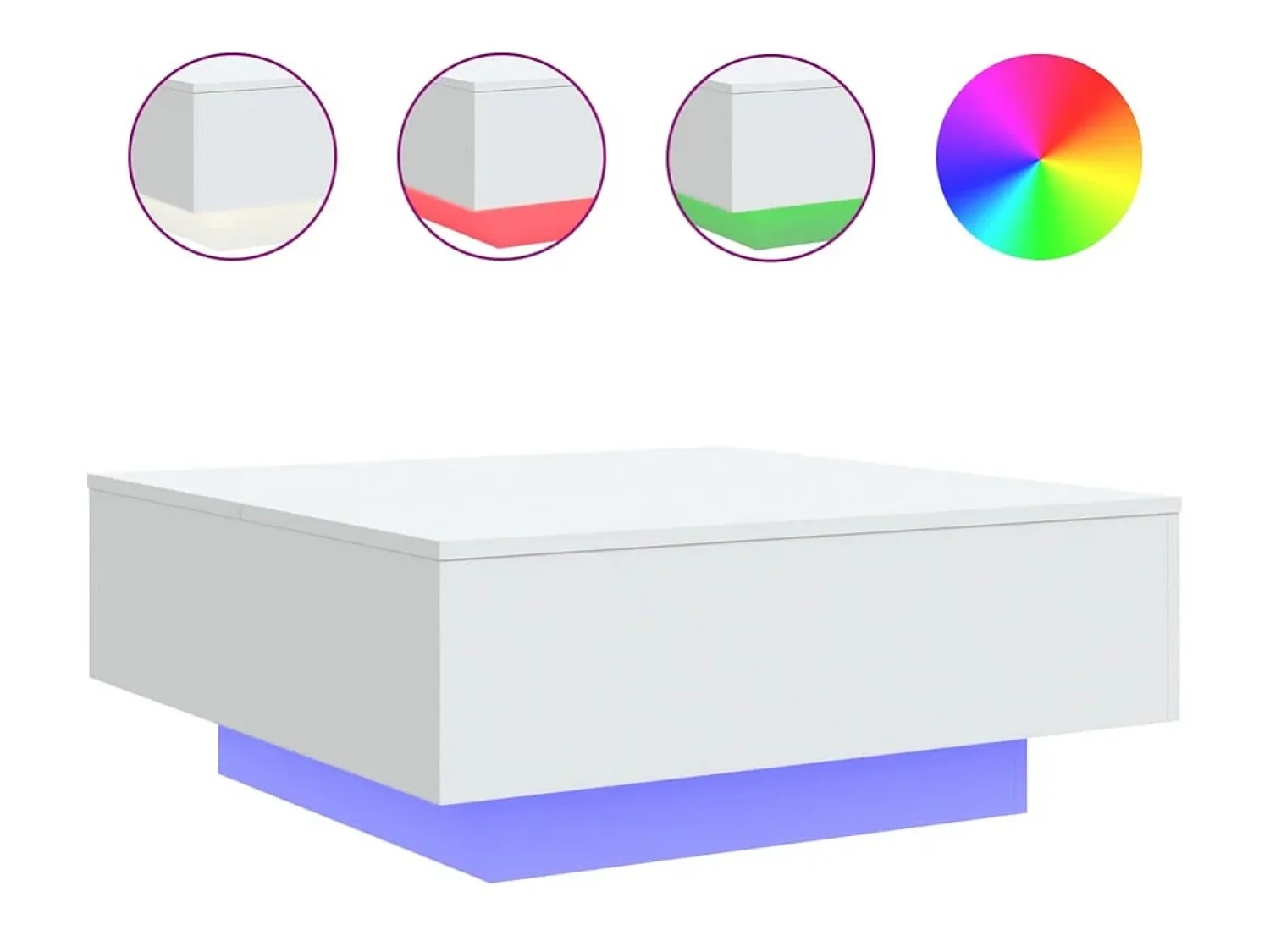 Mesa De Centro| Mesa de centro com luzes LED 80x80x31cm PT276648 Branco