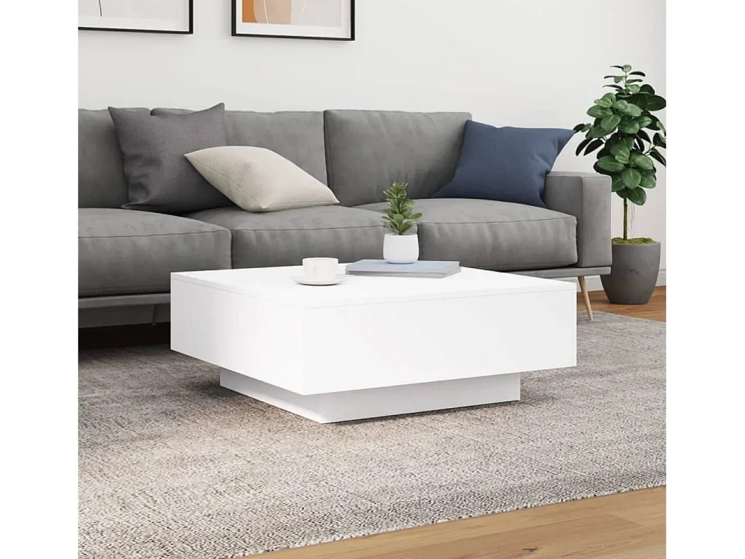 Mesa De Centro| Mesa de centro com luzes LED 80x80x31cm PT276648 Branco
