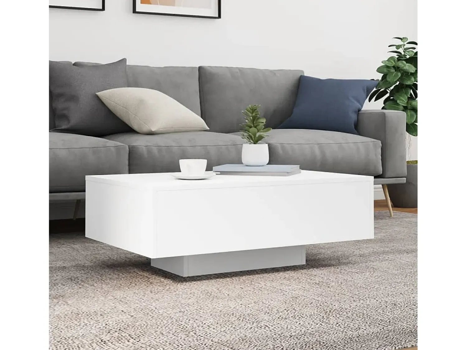 Mesa De Centro| Mesa de centro com luzes LED 85x55x31 cm PT547563 Branco