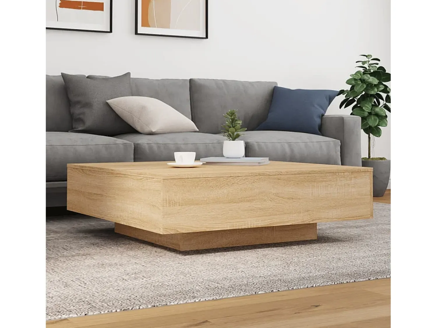 Mesa De Centro| Mesa de centro com luzes LED 100x100x31 cm carvalho sonoma PT773607 Castanho