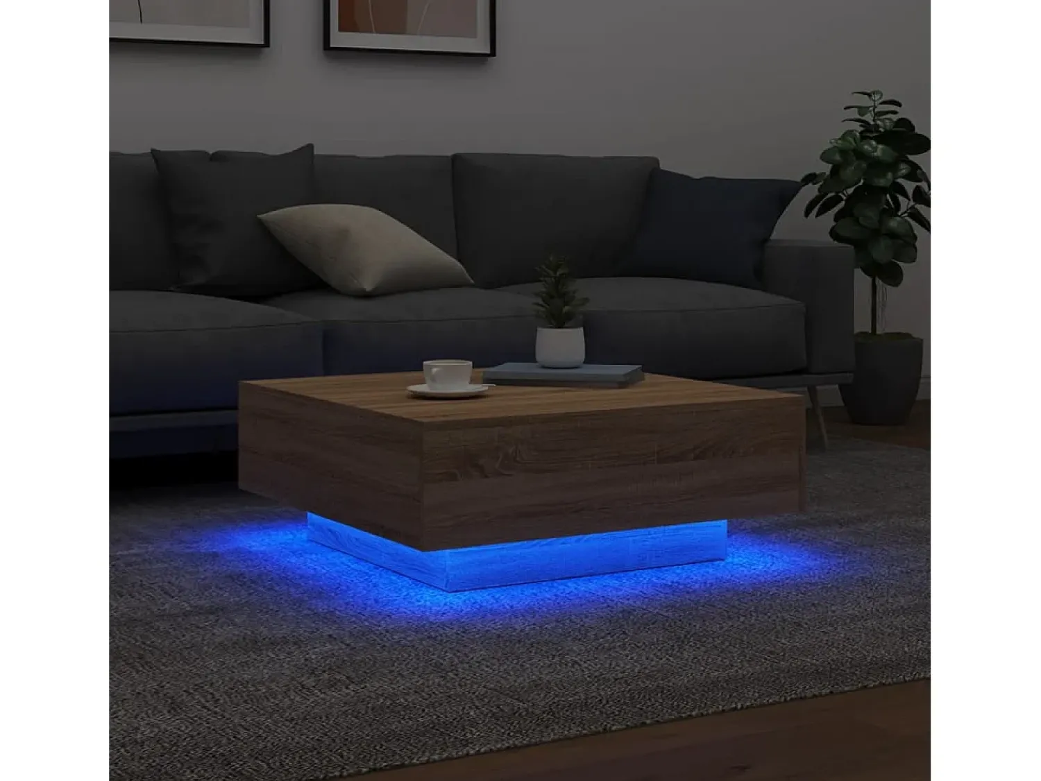 Mesa De Centro* Mesa de centro com luzes LED 80x80x31 cm carvalho sonoma PT492538 Castanho
