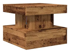 Clearance vidaxl Mesa de centro com luzes LED 50x50x40 cm madeira velha Castanho
